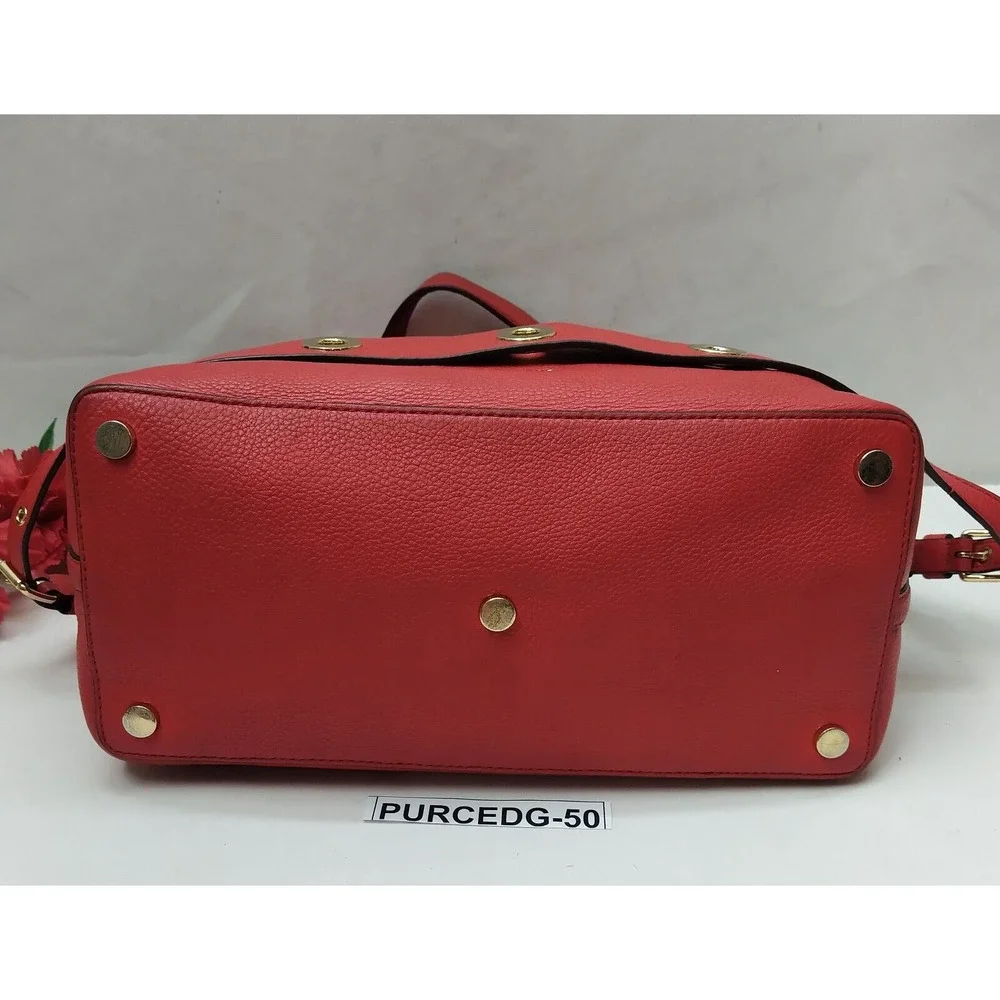 Michael Kors Brooklyn Red Leather Tassel Double Handle Satchel Shoulder Bag